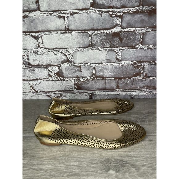 J.Crew Nora Metallic Gold Leather Perforated Ballet Flats Women’s Sz 10M US/41EU - Picture 12 of 16